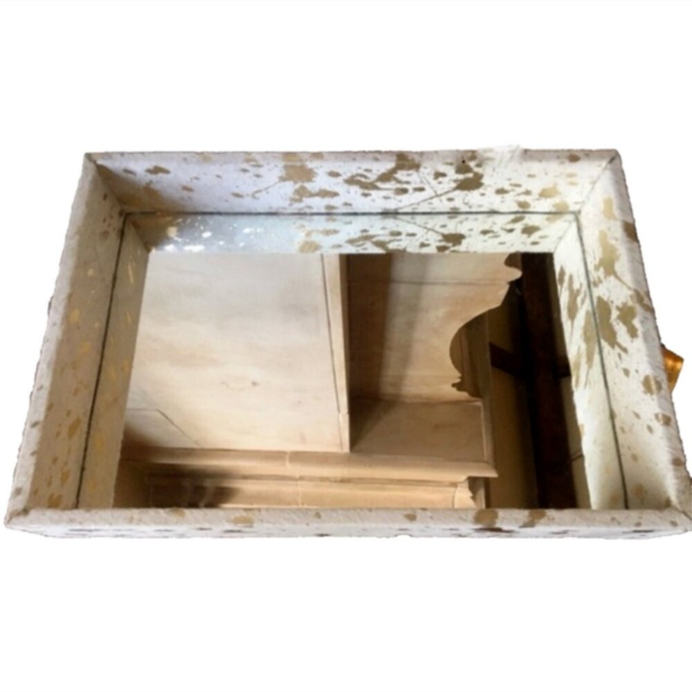 Autumn Hill Handled Cowhide Gold Metallic Paint Splatter Mirror Serving Tray